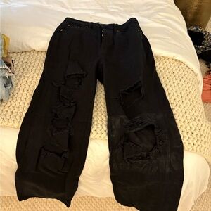 PacSun Black Distressed Wide Leg Jeans